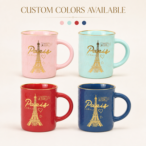Tasses en céramique colorées souvenirs de Paris avec motif <span class=keywords><strong>Tour</strong></span> <span class=keywords><strong>Eiffel</strong></span>, cadeau touristique de ville, tasse personnalisée sur mesure OEM/ODM en gros - Product Image 2
