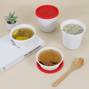 Disposable Soup Cups Round Bowls With Lids Food Grade PP Microwaveable Takeaway Containers Red White Sealed Thickened - Product Image 1