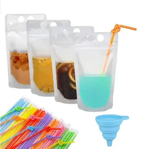 Op Maat Gemaakte Frosted Stand-Up Rits Plastic Drinkzakjes Zakken Met Rietjes Voor Drankverpakking