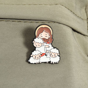 Spille smaltate con tema cristiano di Gesù, Spilla a croce 'Il <span class=keywords><strong>Signore</strong></span> è il <span class=keywords><strong>mio</strong></span> pastore', Distintivo da risvolto, Gioielli all'ingrosso - Product Image 3