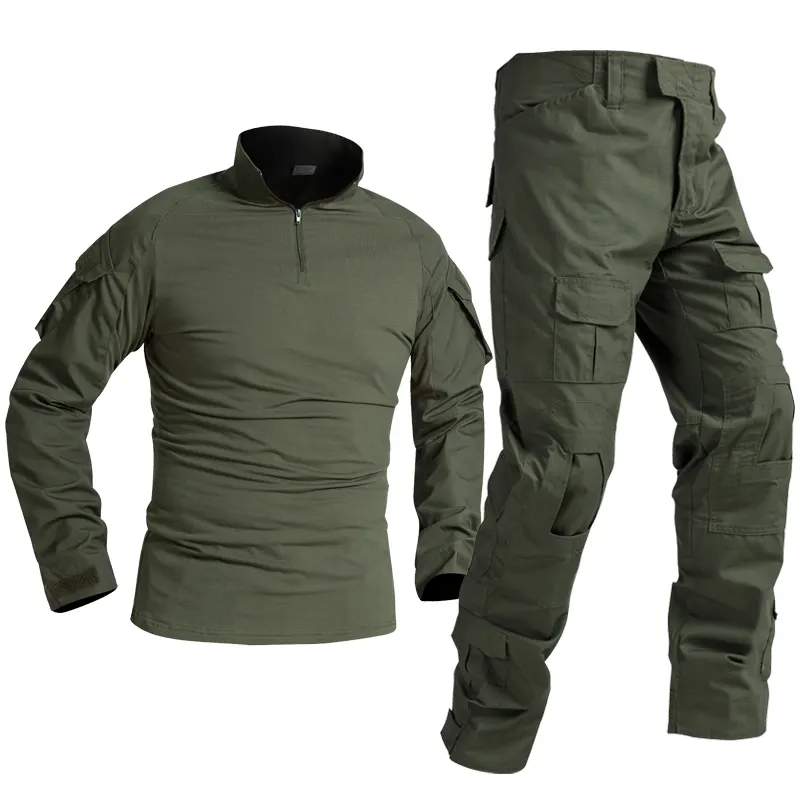 High Quality Olive Green Frog Suit Long Sleeve T Shirt Pants Tactical Camouflage Men Combat Uniforms