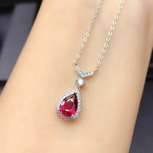 Collana con Pendente a Goccia Rossa per Donne, Catena a V per Clavicola, Gioiello Elegante e alla Moda per Uso Quotidiano, Regalo - Product Image 2