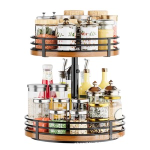 Étagère de rangement rotative en bois à 2 niveaux pour salle de bain, organiseur de maquillage avec étagère tournante, utilisation sur bureau - Product Image 2