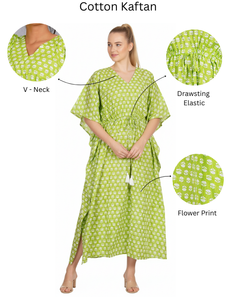 Caftán de Algodón con Estampado Floral Verde para Mujer, Estilo Boho, Suave y Transpirable, Precio al por Mayor - Product Image 1