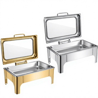 Vente en gros de chauffe-plats 9L en acier inoxydable, doré, rectangulaire, hydraulique, ensemble de buffet de chauffe-plats oblongs, chauffe-plats pour hôtel de luxe