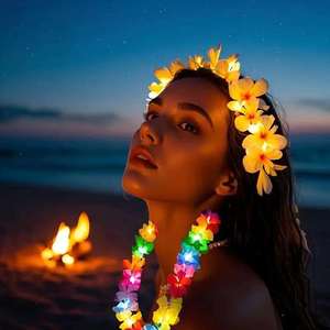 LED Hawaiian Leis <b>Light</b> up Flower Necklace Luau <b>Rainbow</b> Tropical Hawaiian Beach Party Carnival Decorations Party Decorations - Product Image 4