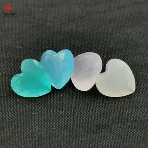Redleaf Popular Heart Cut Glass Blue Pink Green Color Malay Jade Glass Gemstones For Making Jewelry