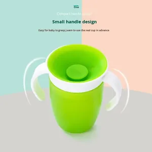 Vaso de aprendizaje para bebés con rotación de 360 grados, doble asa, tapa abatible, a prueba de fugas, de silicona, para bebés. - Product Image 3