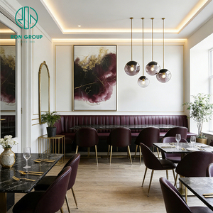 Table de luxe légère avec plateau en pierre frittée et cadre métallique, chaise en cuir rouge, banquette, mobilier pour restaurant et café - Product Image 5