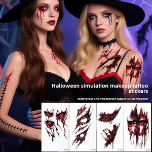 Autocollants de <span class=keywords><strong>tatouage</strong></span> temporaire réalistes pour le corps et le visage, imperméables, pour Halloween et le plaisir du Poisson d'avril - Product Image 3