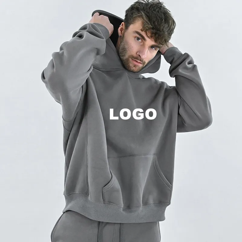 Private label quality hoodies kangaroo pocket solid drop shoulder fashionable men's hoodies & sweatshirts