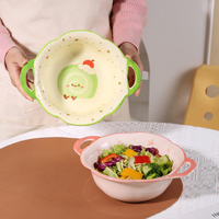 Bol à soupe ovale en porcelaine de style nordique, anti-brûlure, à double anse, bol à riz en céramique pour la maison, vaisselle de table résistante au four.