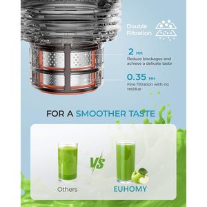 Extractor de Jugos en Frío Euhome con Boca de Alimentación de 5.4 Pulgadas, Prensado Lento, 250w, Alto Rendimiento, para Frutas y Verduras Frescas, Eléctrico - Product Image 5