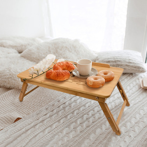 Bamboo <b>Folding</b> Laptop <b>Table</b> With Ventilation Slots And Drawer For Bed Or <b>Desk</b> Use - Product Image 2
