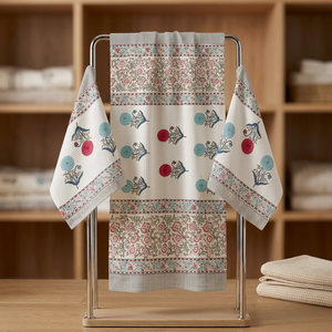 Ensemble de serviettes de bain en coton gaufré de qualité supérieure, serviettes jacquard imprimées de motifs floraux, douces, absorbantes et à séchage rapide pour la salle de bain, la maison et l'hôtel - Product Image 4