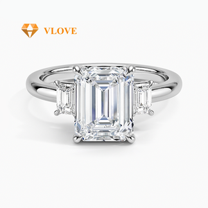 VLOVE gioielli di moda di lusso personalizzati 14K oro <span class=keywords><strong>tre</strong></span> pietre Rhiannon Petite Lab <span class=keywords><strong>anello</strong></span> di nozze diamante - Product Image 3