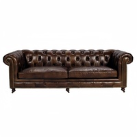 Ensemble de canapé Chesterfield en cuir véritable marron de Style Antique haut de gamme pour hôtel Villa appartement salon de Design traditionnel