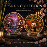 Pièce de monnaie chinoise Panda en cuivre pur 999 de 5 oz, haute relief, peinte aux couleurs UV, finition effet proof, objet de collection d'art oriental