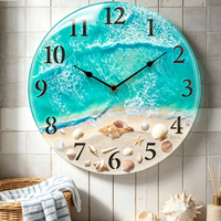 Horloge Murale Nautique en Verre Coquillage et Plage, Piles Jetables, Mouvement à Quartz, 12 Pouces, pour Salon et Maison
