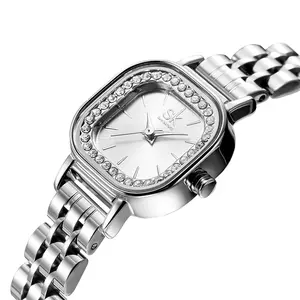 Custom Women watch Brand Silver Iced Out Moissanite Quartz Automatic Watch Square Fashion Watch For Ladies