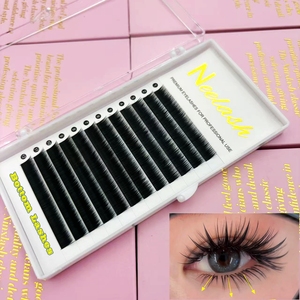 Extensions de cils inférieurs faites à la main, super noires, en poils synthétiques, volume intense, mix 5-6-7-8-9-10mm, courbure <span class=keywords><strong>J</strong></span>, facile à éventail, épaisseur 0.07 - Product Image 4