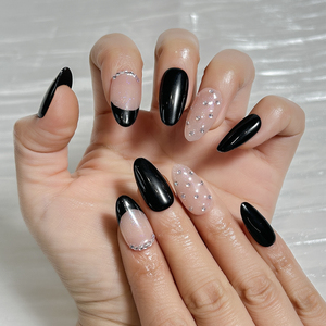 Nouveauté 10/24 pièces Faux ongles noirs faits à la main à presser, Faux ongles à presser, Ongles artificiels à presser <span class=keywords><strong>avec</strong></span> <span class=keywords><strong>strass</strong></span> - Product Image 5