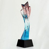 Trophée Étoile en Verre Glaçuré Arc-en-ciel avec Base Noire MH-J0323
