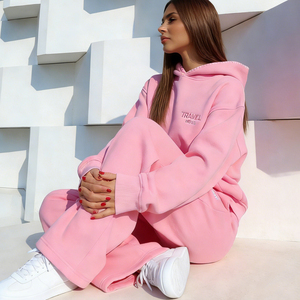 Ensemble Jogging et Sweat à Capuche à Épaules Tombantes en Molleton de Coton Chenille Brodé de Haute Qualité Personnalisé Casual Lourd 400 Gsm pour Femmes - Product Image 4