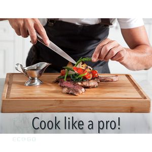 Planche à découper rectangulaire en bambou épaisse avec rainure pour les jus, tapis antidérapants, logo laser pour la cuisine - Product Image 2