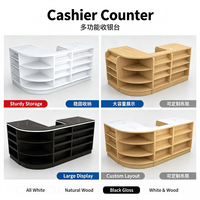 Comptoir de caisse de supermarché moderne en bois, bureau de caissier commercial avec étagères pour magasin de détail