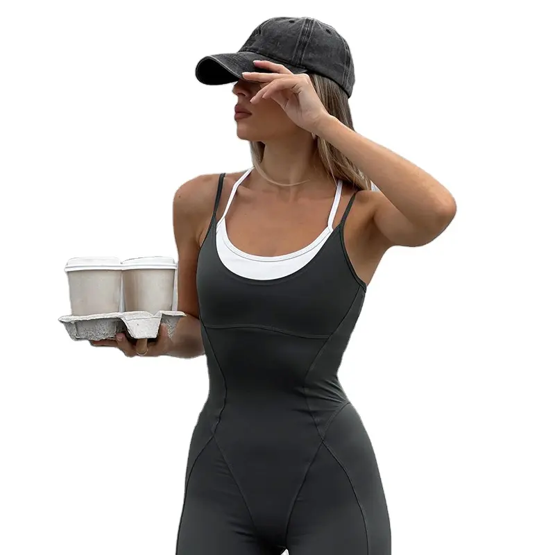 Nuova moda abbigliamento femminile due pezzi con spacco Fitness Yoga con bretelle attillate Casual pantaloni sportivi europei e americani