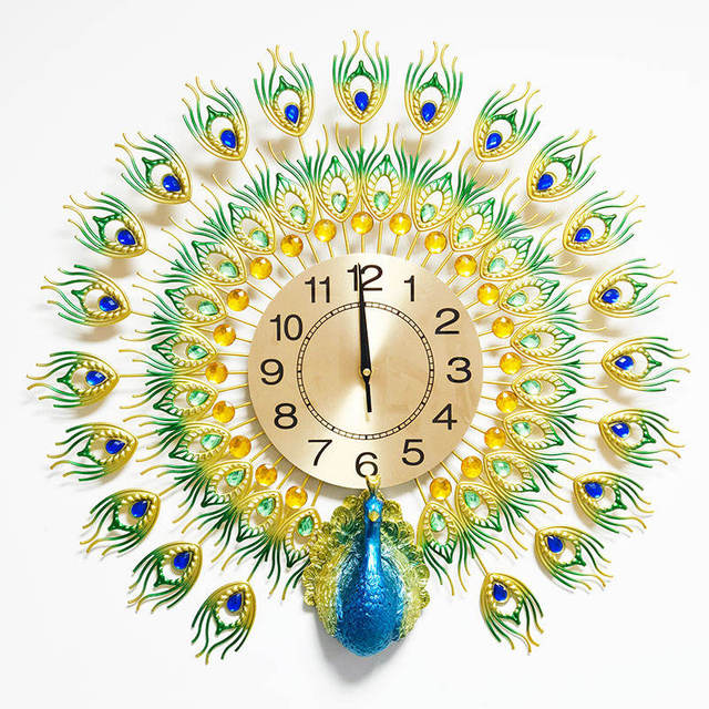 High-quality Nordic-designed Home Decor Wall Clock Featuring an Exquisite Large Peacock, Perfect for the Living Room