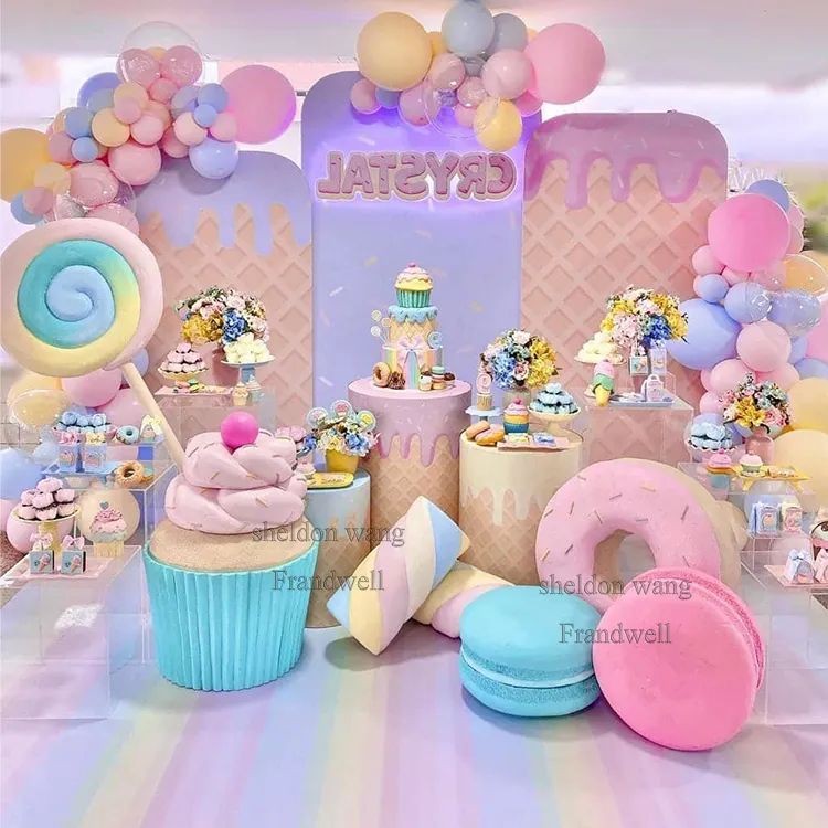 Décoration d'anniversaire pastel candy land/accessoires d'ornements de macaron à donuts pastel légers/décorations de canne à bonbons larges pour l'extérieur