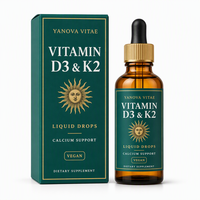 Gouttes liquides de vitamine D3+K2 végétaliennes 100% à base de plantes, enrichies à l'huile de coco pour une absorption maximale