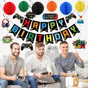 Kit de Decoración de Papel para Fiesta de <span class=keywords><strong>Cumpleaños</strong></span> con Temática de Videojuegos, Incluye Pancarta de <span class=keywords><strong>Feliz</strong></span> <span class=keywords><strong>Cumpleaños</strong></span>, Espirales Colgantes, Globos de Panal y Trofeos para Niños - Product Image 6
