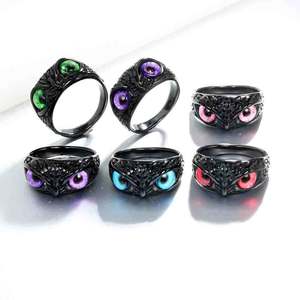 工場直販デーモンアイズフクロウパンクジュエリーカップル動物ステンレス鋼プロミスリングジュエリー女性用男性リング - Product Image 3