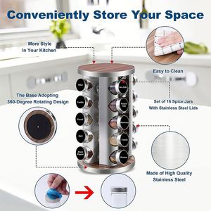 360 Rotating Vertical Kitchen Spice <b>Bottle</b> <b>Rack</b> Stainless Steel Carousel Drawer Spice <b>Rack</b> Organizer Space Saving Spice Drawers - Product Image 4