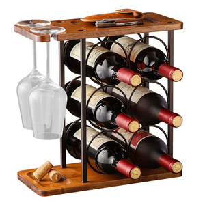 Minimalista in metallo antico espositore vino da cucina da tavolo portabottiglie da vino due tazze da appendere