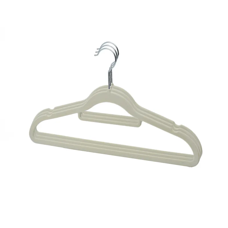 Bulk Non-Slip Thin Slim Black Plastic coated metal Velvet Suit Clothes Hanger with 360 rotating hook