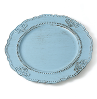 Assiettes de présentation en plastique de style rétro en gros pour mariage, assiettes de présentation élégantes, décoration, assiettes de présentation rondes bleues