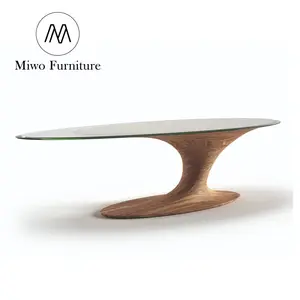 Milan, Italy Modern Design creativity glass top solid wood 6 8 10 for seater wooden recycled pine Oval Japanese dining table set