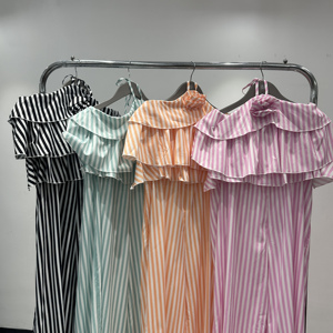 Robe d'été 2026 nouvelle mode rayée à col suspendu pour <span class=keywords><strong>femme</strong></span>, robe sans manches à volants au dos en tissu respirant - Product Image 5