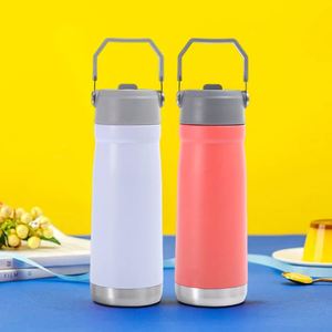 Custom 650ML Double-Wall Stainless Steel Vacuum <b>Thermos</b> Flask Portable Cup Straw Handle for Outdoor Sports Travel Business Gifts - Product Image 1