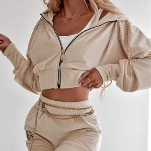 Vestuário Fabricantes Custom Logo Mulheres Roupas Alta Qualidade Tricô Sweatsuit Two Piece Set Sweatpants and Hoodie Set