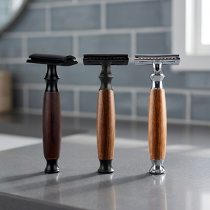 Morgans Industries Wood Handle Double Blade Safety <b>Razor</b> for Men Stainless Steel <b>Razor</b> <b>Head</b> Manual Shaving - Product Image 1