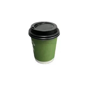 Wowbo Multi-Purpose Green 12/14/16/20oz Double Wall Paper Cups with Lids for Mocha, Hot Apple Cider, and Vanilla Shakes