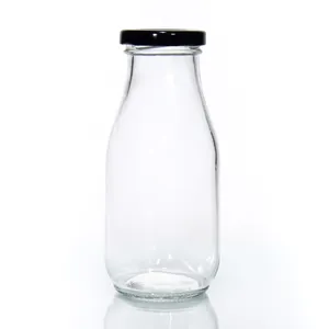 Packaging Supplier Customize Cheap Flint 200Ml 250Ml 500Ml 1 Liter Beverage Milk Juice Glass Bottles With Lids