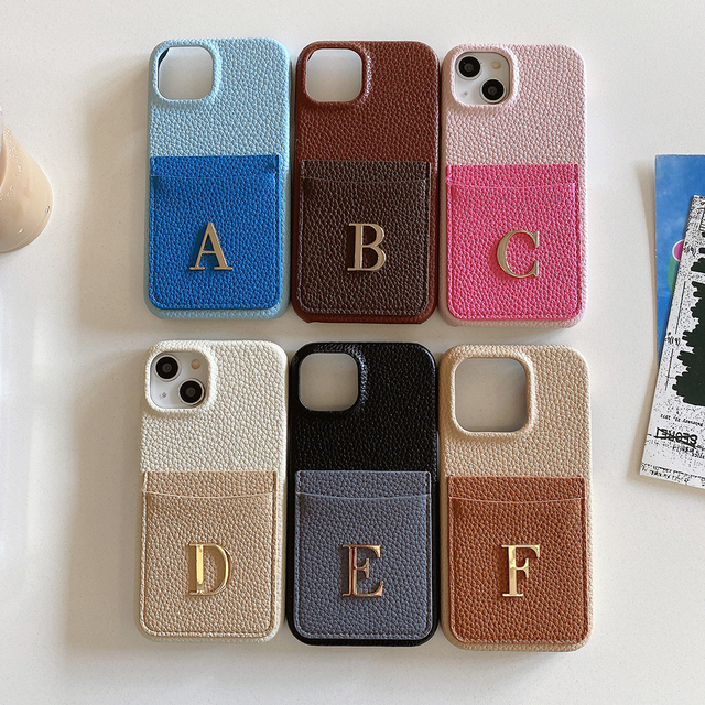 New Products Pu Leather Bronzing Letters Phone case for iPhone 15 Pro Max case with Card Holder