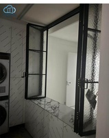 Fenêtre pliante en aluminium à cadre arqué noir avec verre cannelé pour cloison de maison, taille personnalisée non standard pour le marché étranger