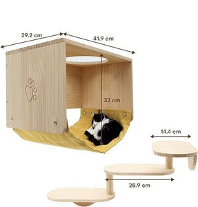 YOUME - Salon mural modulaire pour chat en bois de pin naturel avec échelle d'escalade, capacité robuste de 20 kg, certifié ISO et BSCI - Product Image 2